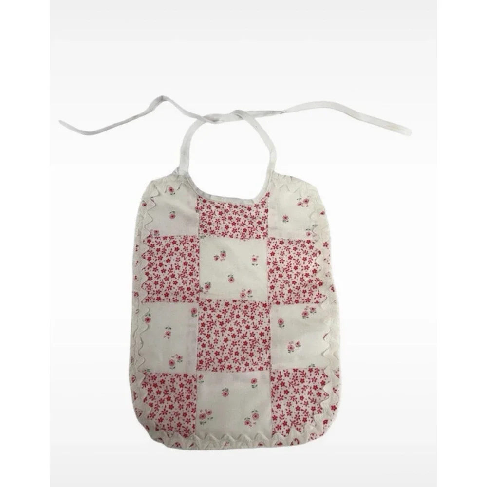 Vintage Handmade Patchwork Floral Baby Bib Terry Cloth Tie Closure Retro Style